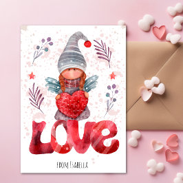 Cartes Pour Fêtes Annuelles Amour Aquarelle Lady Gnome Avec Coeur Valentine