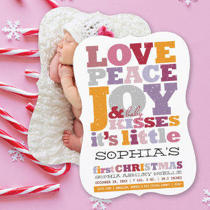 Cartes Pour Fêtes Annuelles Amour Coloré Paix Joie Et Bébé Baisers Lettres
