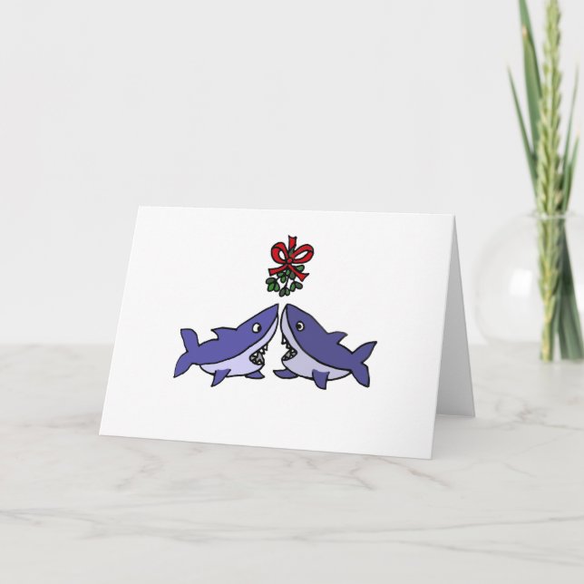 Cartes Pour Fêtes Annuelles Amour de Noël amusant requin Mistletoe (Devant)