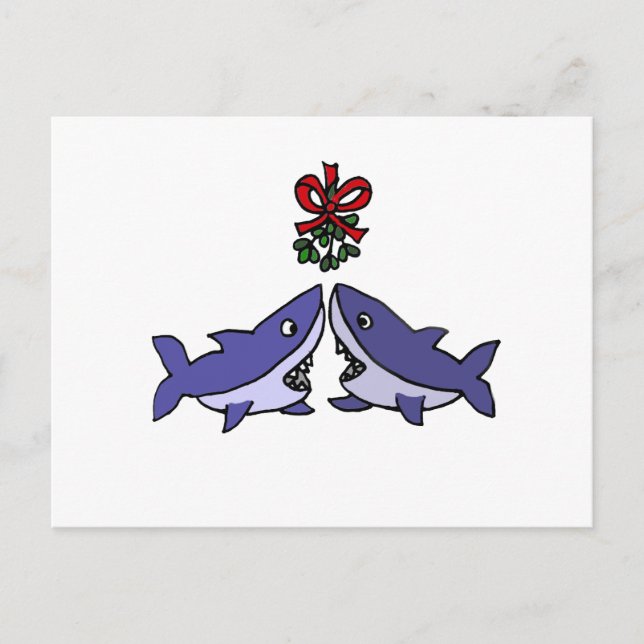 Cartes Pour Fêtes Annuelles Amour de Noël amusant requin Mistletoe (Devant)