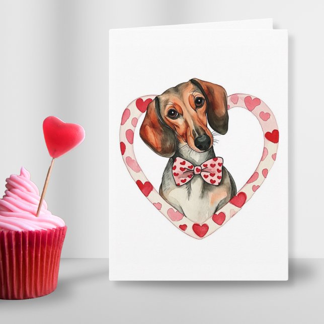 Cartes Pour Fêtes Annuelles Amour de parent de teckel aquarelle personnalisé (dachshoud heart Valentines day watercolor card for cute dog mom parent or couple romantic gift love)