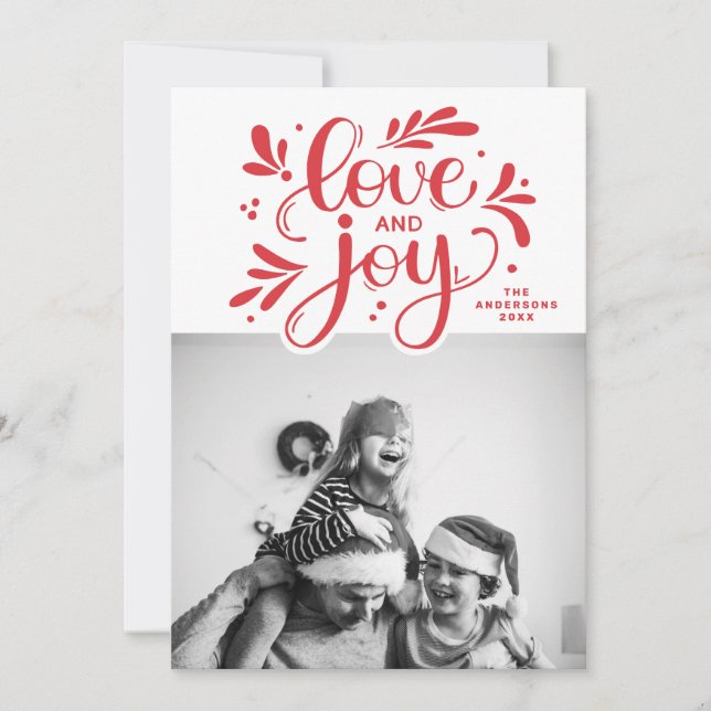 Cartes Pour Fêtes Annuelles Amour et joie. Calligraphie de Noël rouge (Devant)