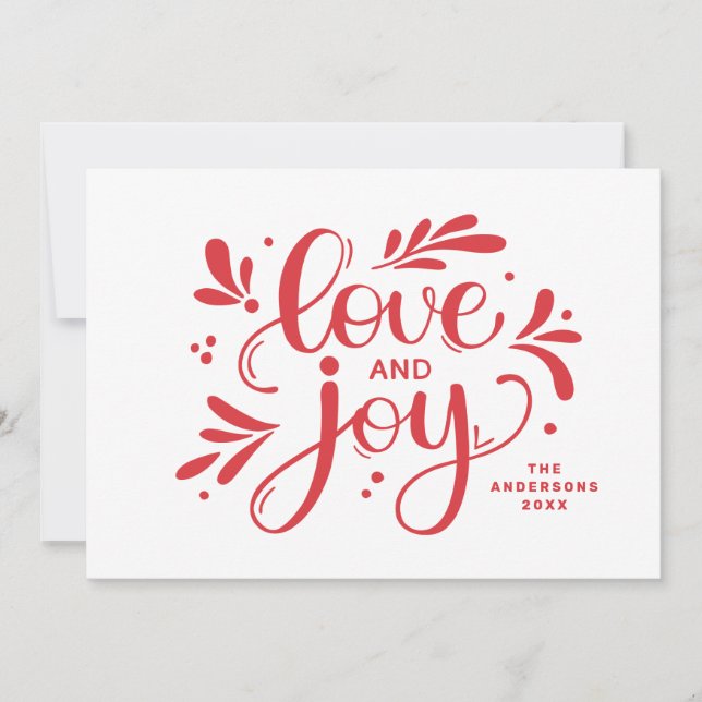 Cartes Pour Fêtes Annuelles Amour et joie. Calligraphie de Noël rouge (Devant)