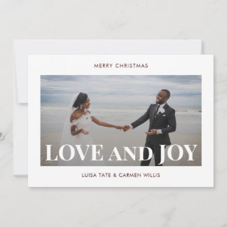 Cartes Pour Fêtes Annuelles Amour et Joie | Moderne Minimaliste Deux Photos