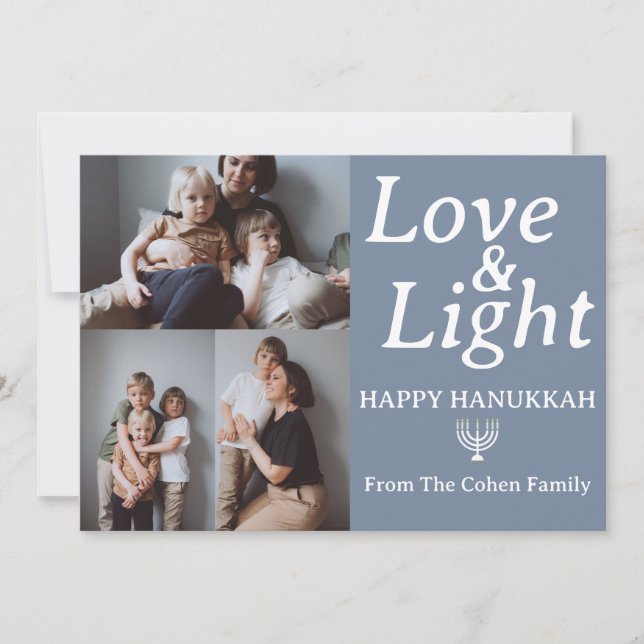 Cartes Pour Fêtes Annuelles Amour et lumière | Hanoukka famille photo collage (Devant)