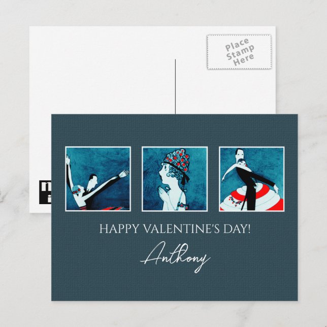 Cartes Pour Fêtes Annuelles Amour. Heureuse Sainte-Valentin. Art déco (Devant / Derrière)