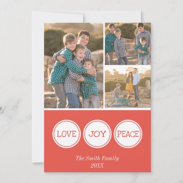 Cartes Pour Fêtes Annuelles Amour Joie Paix | Trois photos de Noël (Devant)