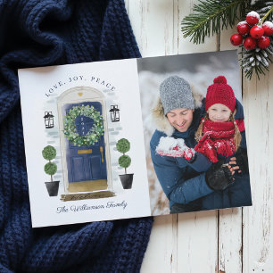Cartes Pour Fêtes Annuelles Amour, Joie, Peace Navy Aquarelle Photo