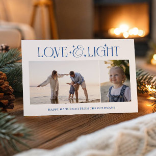 Cartes Pour Fêtes Annuelles Amour & Lumière Hanukkah 2 Photos de famille Blan