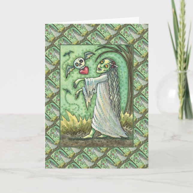 CARTES POUR FÊTES ANNUELLES AMOUR MALADE FILLE ZOMBIE SUIVANT SON COEUR, WHIMS (Devant)