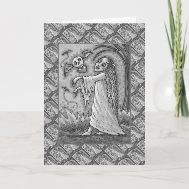 CARTES POUR FÊTES ANNUELLES AMOUR MALADE FILLE ZOMBIE SUIVANT SON COEUR, WHIMS (Devant)