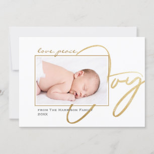 Cartes Pour Fêtes Annuelles Amour minimal moderne Paix Joie Bébé Photo Famille