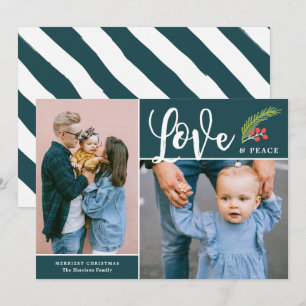 Cartes Pour Fêtes Annuelles Amour moderne et paix Deux photos Turquoise