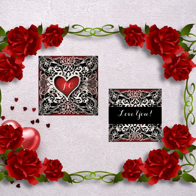 Cartes Pour Fêtes Annuelles Amour moderne Red Heart Lace (Créateur téléchargé)