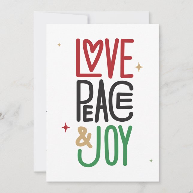 Cartes Pour Fêtes Annuelles Amour, paix et joie (Devant)