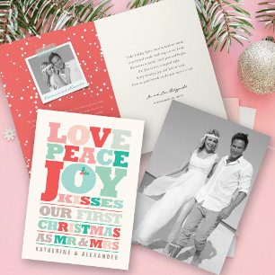 Cartes Pour Fêtes Annuelles Amour Paix Joie Baisers Couleur Typographie Noël