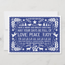 Cartes Pour Fêtes Annuelles Amour, Paix, Joie papel picado bleu Noël