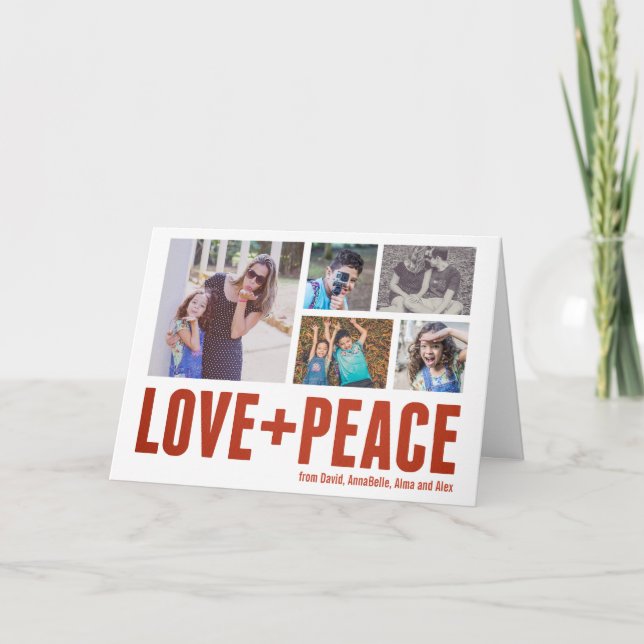 Cartes Pour Fêtes Annuelles Amour + Paix Moderne Minimal 5-Photo Vacances (Devant)
