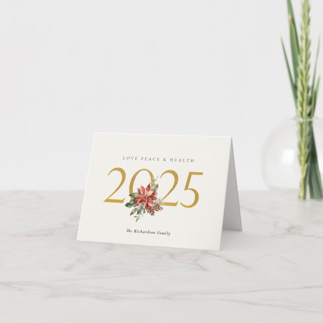 Cartes Pour Fêtes Annuelles Amour Paix Santé Bouquet de Poinsettia Feuille d'O (Devant)
