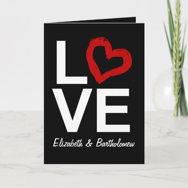 Cartes Pour Fêtes Annuelles Amour personnalisé, Noir/Blanc/Coeur Rouge (Devant)