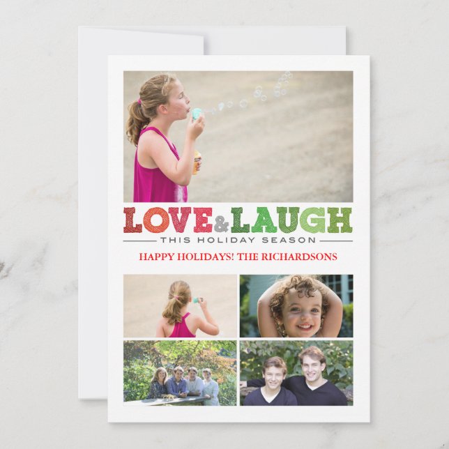 Cartes Pour Fêtes Annuelles Amour + Rire x5 (Devant)
