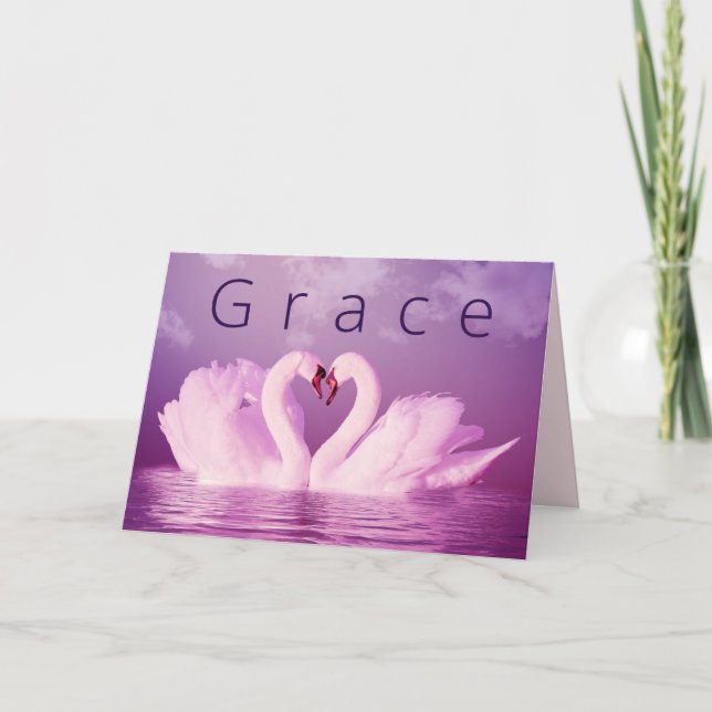 Cartes Pour Fêtes Annuelles Amour romantique Grace Swans violet rose personnal (Devant)