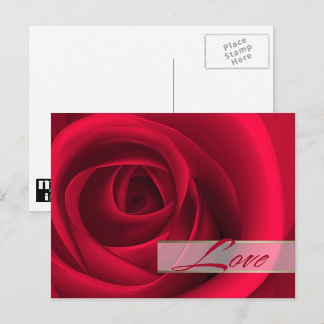 Cartes Pour Fêtes Annuelles Amour. Saint Valentin Rose rouge (Devant / Derrière)