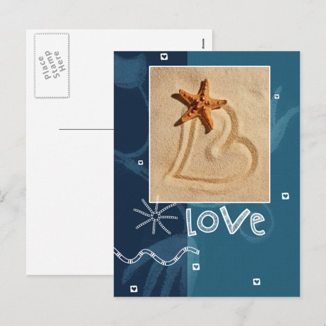 Cartes Pour Fêtes Annuelles Amour. Thème plage Saint Valentin (Devant / Derrière)