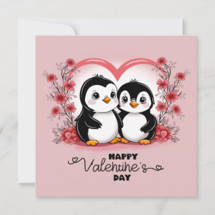 Cartes Pour Fêtes Annuelles Amoureux de manchots de dessins animés mignons cœu