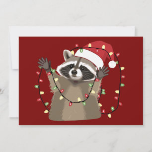 Cartes Pour Fêtes Annuelles Amoureux du raton laveur Lumières de Noël Animal C