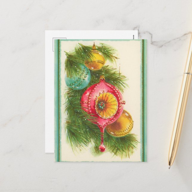 Cartes Pour Fêtes Annuelles ampoules de Noël rétro (Devant/Arrière en situation)