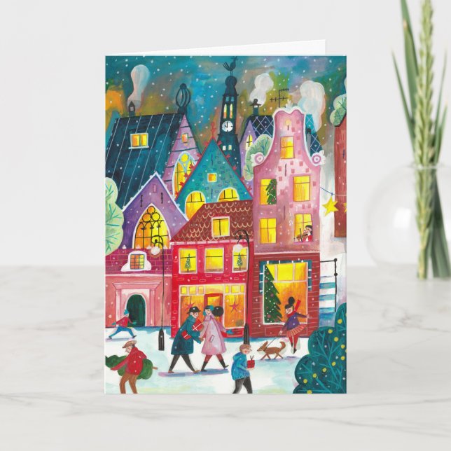 Cartes Pour Fêtes Annuelles Amsterdam ville dans la neige illustration Noël (Devant)