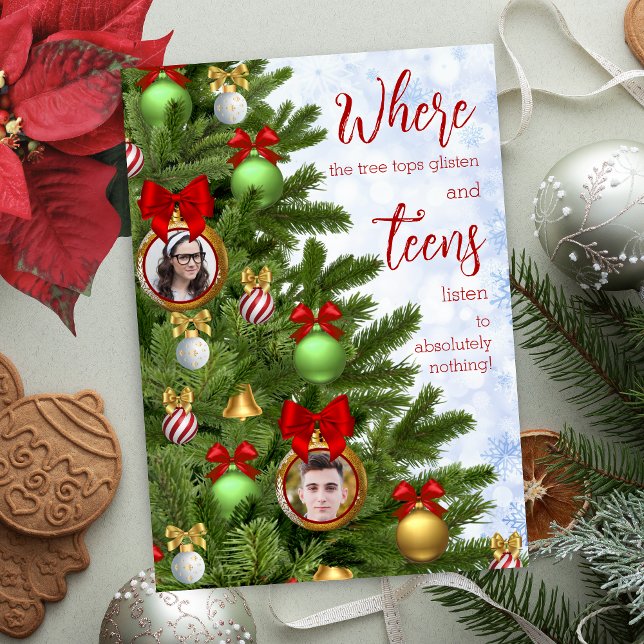 Cartes Pour Fêtes Annuelles Amusant Ado Sarcastique Humour Famille Joyeux Noël (cute funny christmas cards with 2 photo ornaments for family merry christmas happy holidays cards)