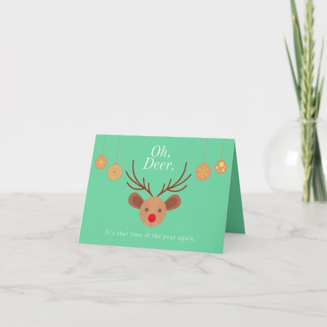 Cartes Pour Fêtes Annuelles Amusant jeu de cerfs de Noël vert (Devant)