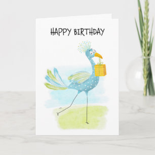 Cartes Pour Fêtes Annuelles Amusant Oiseau Bleu Whimsical avec Zones Blanches 