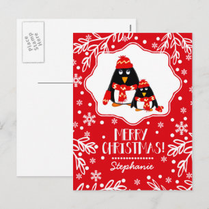 Cartes Pour Fêtes Annuelles Amusant Petit Pingouins Nom personnalisé Noël