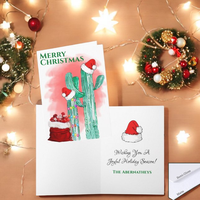 Cartes Pour Fêtes Annuelles Amusant Sud-Ouest Joyeux Noël Saguaro Cactus (Christmas folding greeting card cover and inside template text)