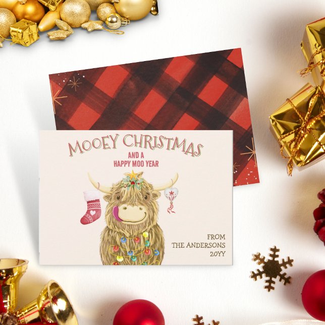 Cartes Pour Fêtes Annuelles Amusante aquarelle Highland Vache Noël (Créateur téléchargé)
