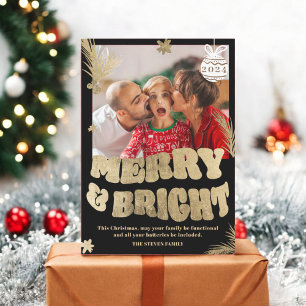 Cartes Pour Fêtes Annuelles Amusants branchés Merry & Bright or photo de Noël