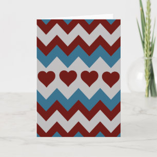 Cartes Pour Fêtes Annuelles Amusants Coeurs rouge et bleu Chevron Motif