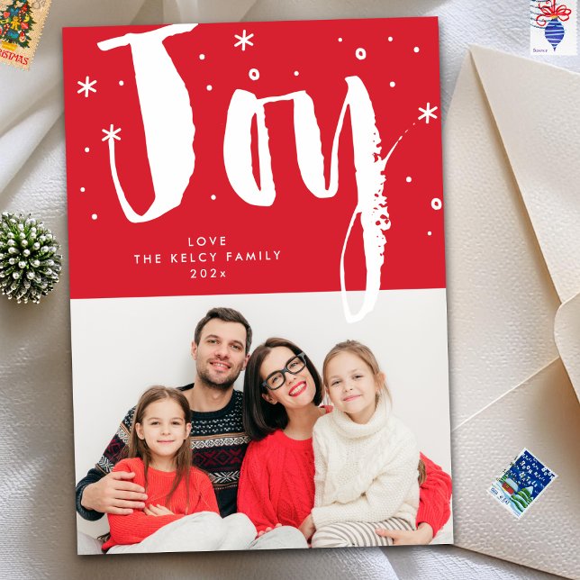 Cartes Pour Fêtes Annuelles Amusants Moderne Joie Brosse Blanc Rouge Noël Phot (Créateur téléchargé)