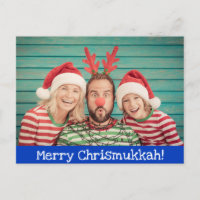 Amusants Moderne Merry Christmukkah Photo Bleu et
