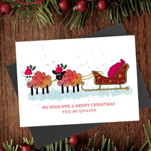 Cartes Pour Fêtes Annuelles Amusants moutons de Noël tirant Père Noël traîneau