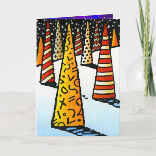 Cartes Pour Fêtes Annuelles Amusants Noël Motif moderne arbres, neige et étoil
