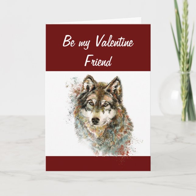 Cartes Pour Fêtes Annuelles Amusants Silly Aquarelle Wolf Valentine Humour ami (Devant)