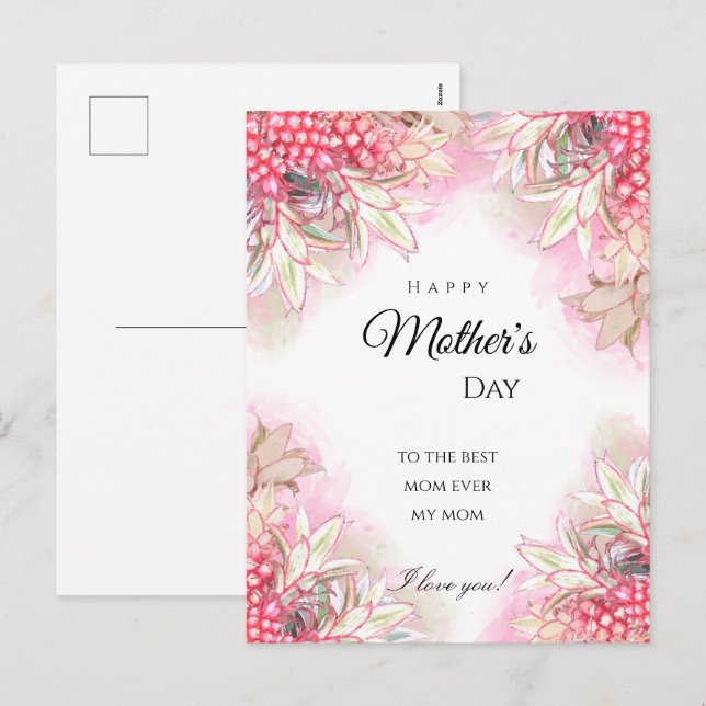 Cartes Pour Fêtes Annuelles Ananas rose exotique Fête des mères blush (Devant / Derrière)