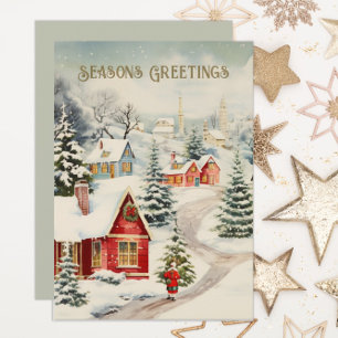 Cartes Pour Fêtes Annuelles Ancien Joyeuses Fêtes du village couvert de neige