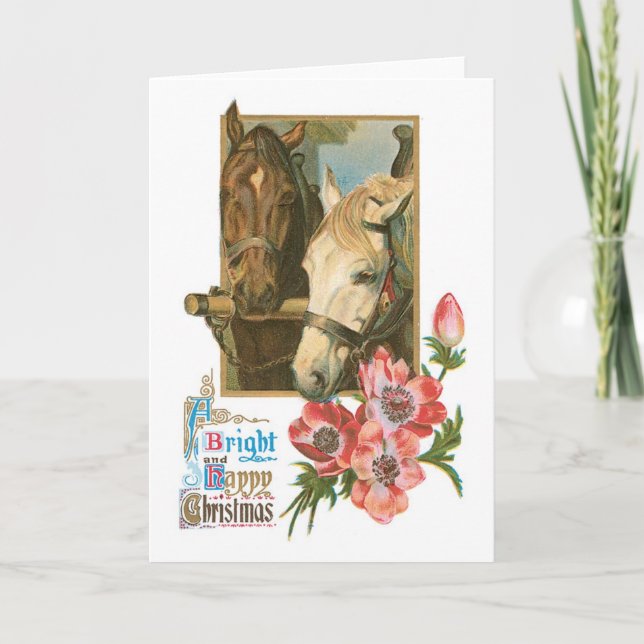 Cartes Pour Fêtes Annuelles Ancien Noël, Chevaux (Devant)