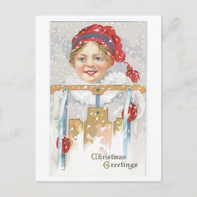 Cartes Pour Fêtes Annuelles Ancien Noël, Fille (Devant)