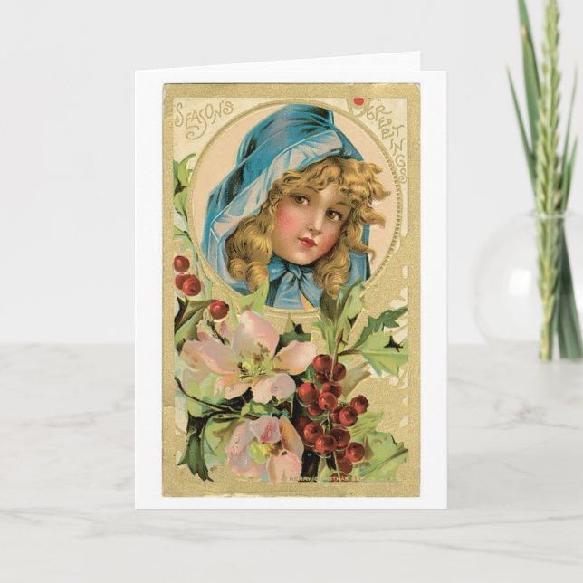 Cartes Pour Fêtes Annuelles Ancien Noël, Fille (Devant)